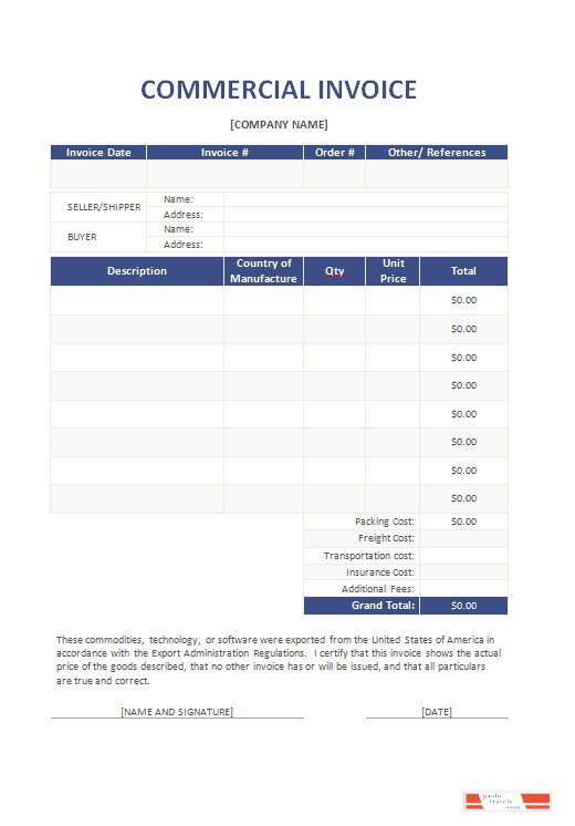 Free Commercial Invoice Template PSD template
